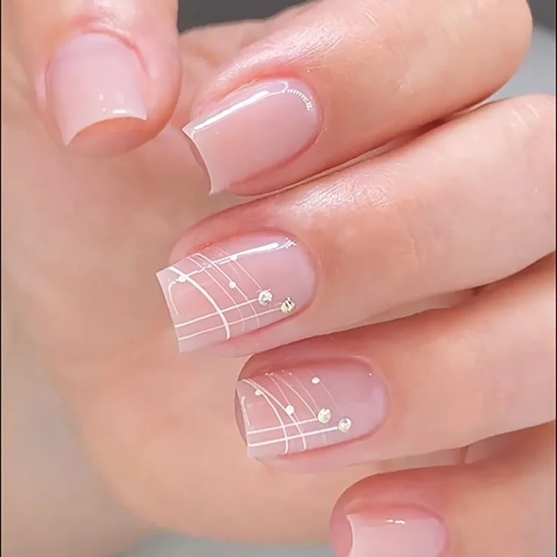 Pinkish Glitter French Sequins 24 Pcs Ready Stock Wholesale Press on Nails Artificial Fingernails Acrylic Candy False Nails 2725