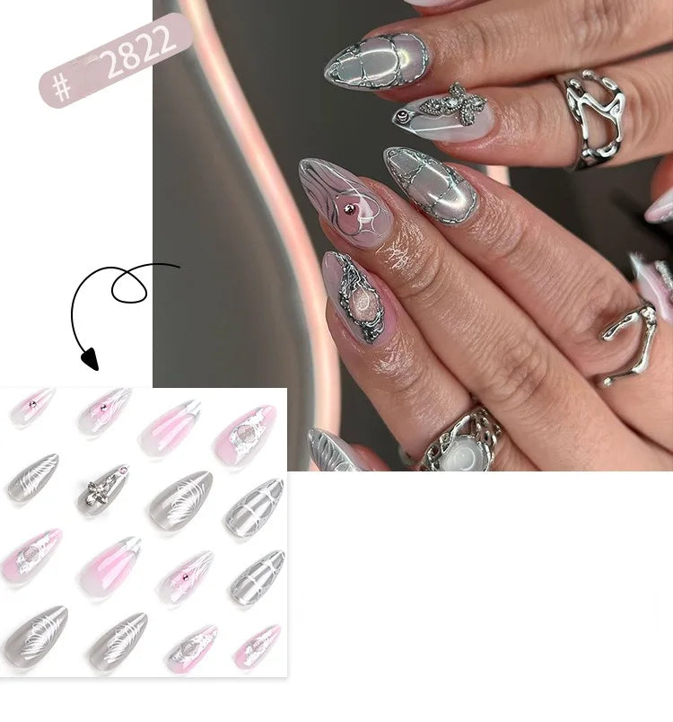 24 Pcs 3D Nail Design Art Press on Nails Artificial Fingernails Customize Candy False Nails for Dating Party Everydaywear 2761