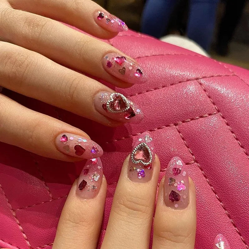 Dropshipping 24 Pcs Heart Design Romantic Art Acrylic Press on Nails Artificial Fingernails Customize Candy Nails 3136