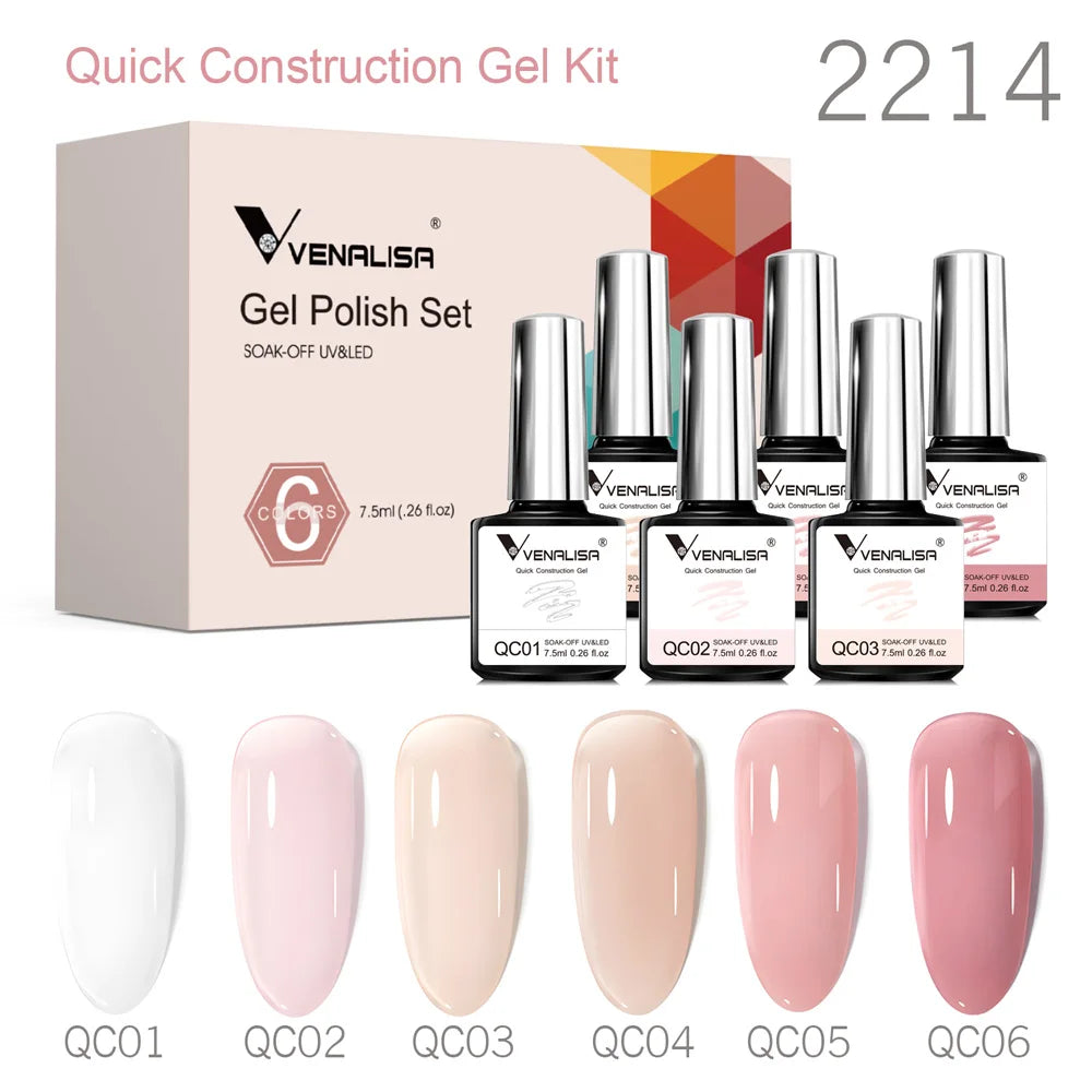 Venalisa 6PCS Nail Art Extension Gel 7.5ML Camouflage Color Quick Construction Gel Nail Polish Enamel Gel Lacquer Kit