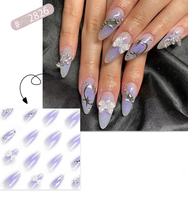 24 Pcs 3D Nail Design Art Press on Nails Artificial Fingernails Customize Candy False Nails for Dating Party Everydaywear 2761
