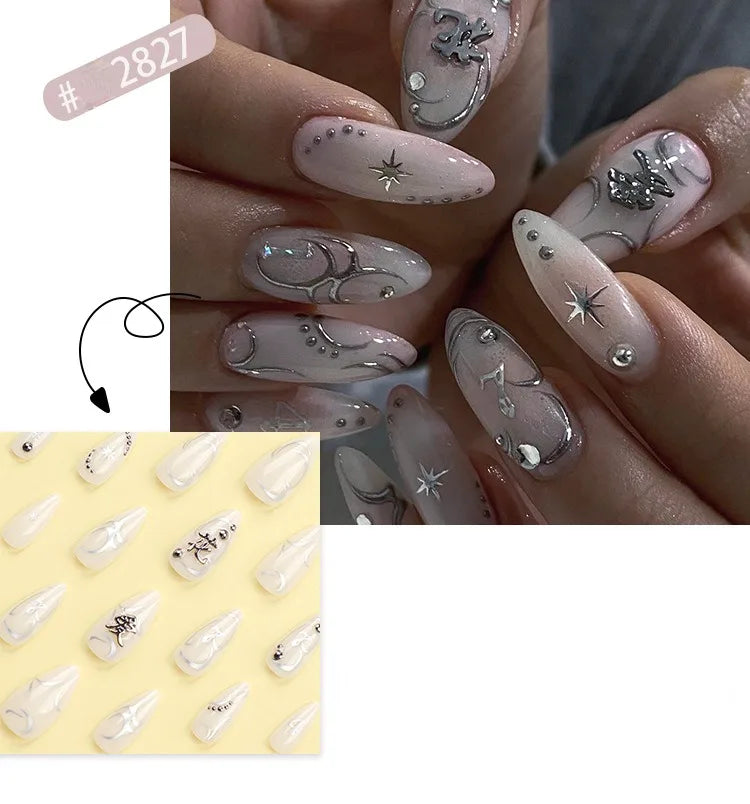 24 Pcs 3D Nail Design Art Press on Nails Artificial Fingernails Customize Candy False Nails for Dating Party Everydaywear 2761