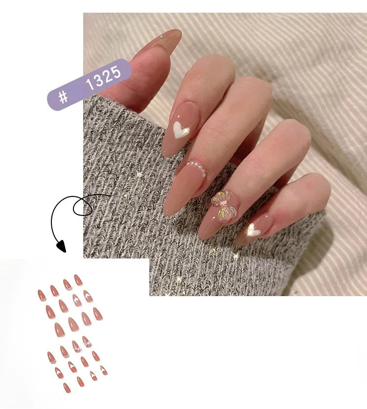 Dropshipping 24 Pcs Heart Design Romantic Art Acrylic Press on Nails Artificial Fingernails Customize Candy Nails 3136