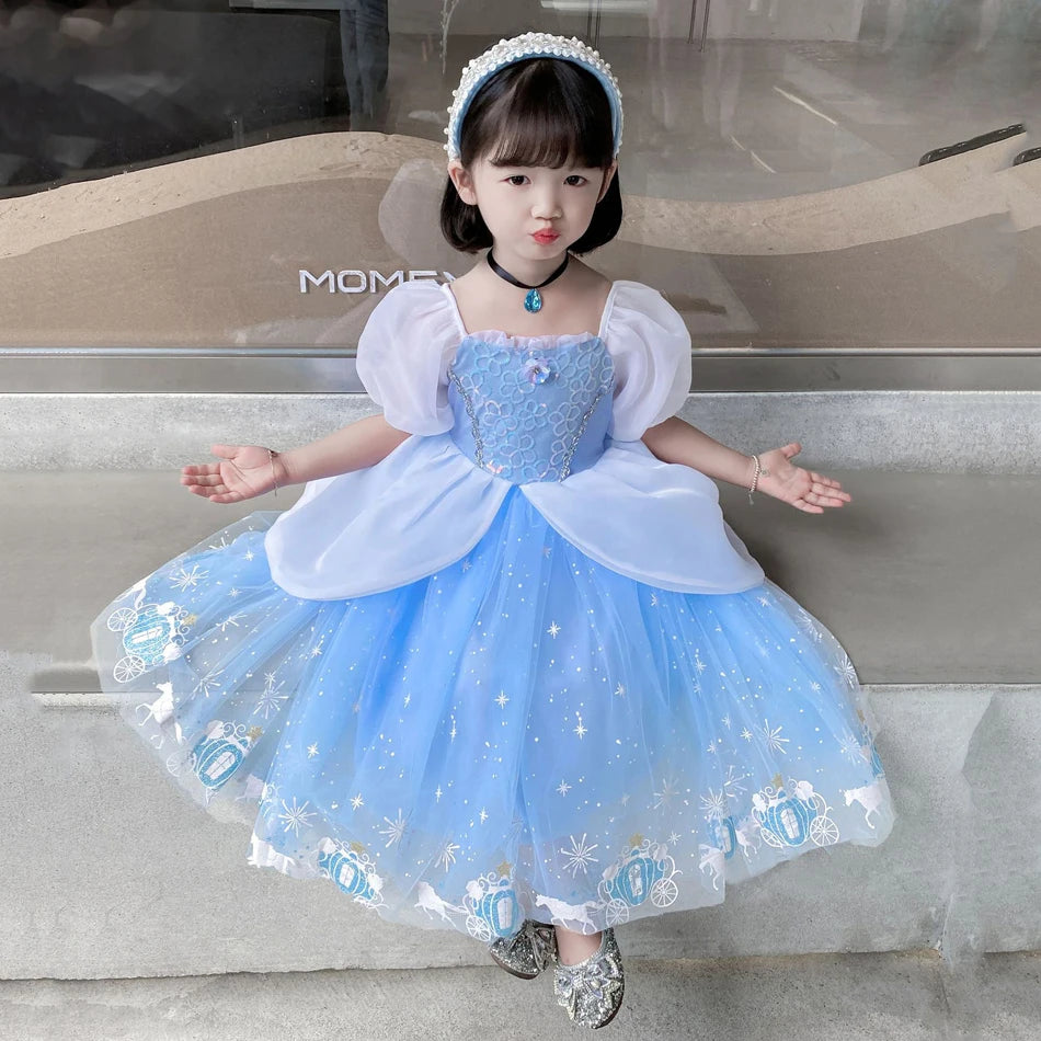 Girls Halloween Cinderella Princess Cosplay Dress for Girl Kids Ball Gown Sequin Carnival TUTU Puff Mesh Clothing for Birthday G