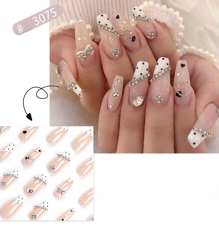 Dropshipping 24 Pcs Heart Design Romantic Art Acrylic Press on Nails Artificial Fingernails Customize Candy Nails 3136