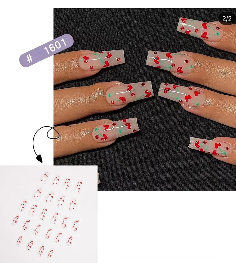 Dropshipping 24 Pcs Heart Design Romantic Art Acrylic Press on Nails Artificial Fingernails Customize Candy Nails 3136