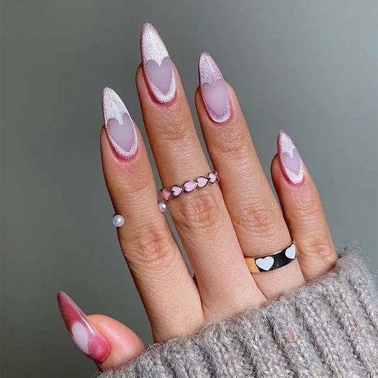 Dropshipping 24 Pcs Heart Design Romantic Art Acrylic Press on Nails Artificial Fingernails Customize Candy Nails 3136