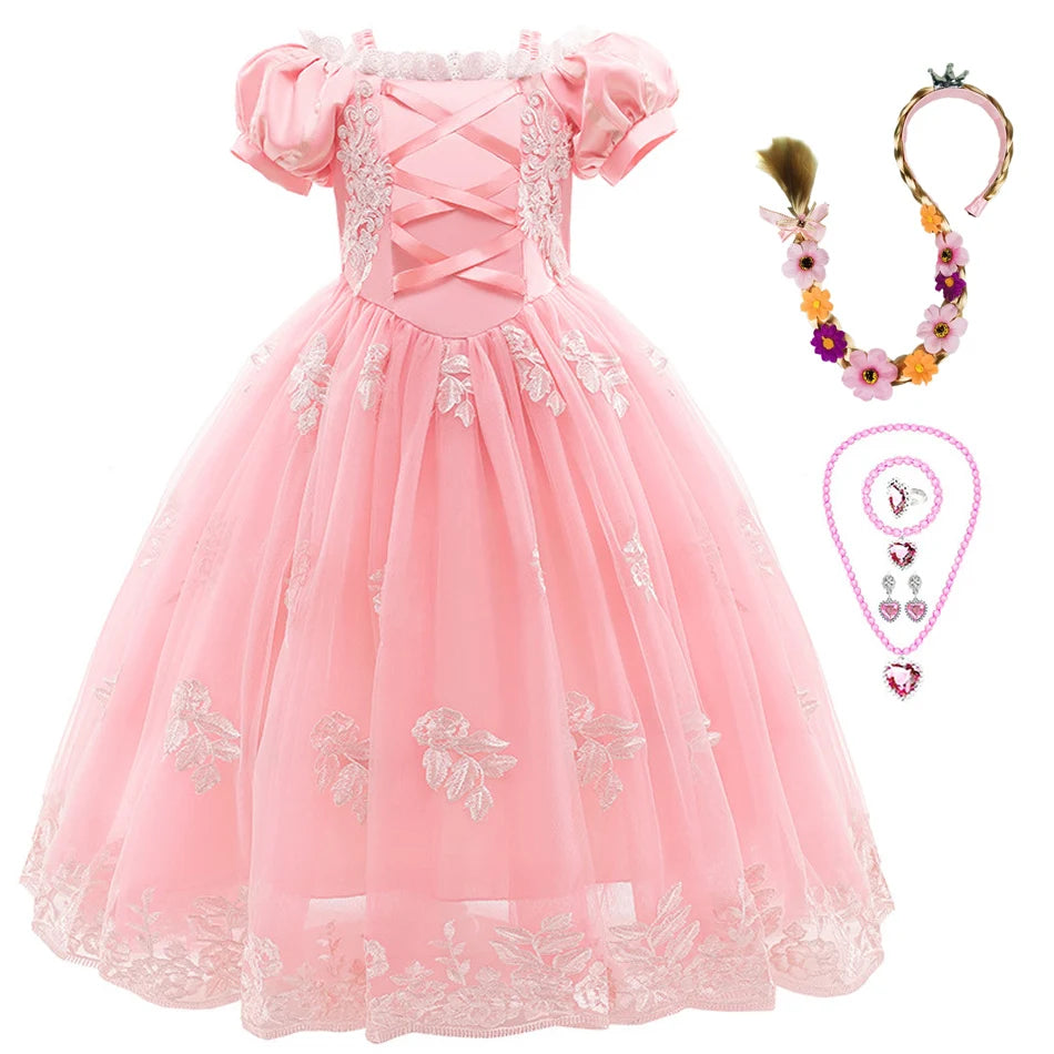Girl Cosplay Princess Aurora Rapunzel Dress Up Kids Christmas Halloween Tulle Fancy Costume for Children Girls Birthday