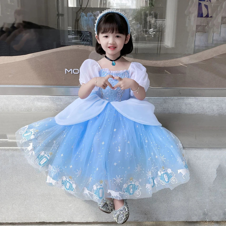 Girls Halloween Cinderella Princess Cosplay Dress for Girl Kids Ball Gown Sequin Carnival TUTU Puff Mesh Clothing for Birthday G