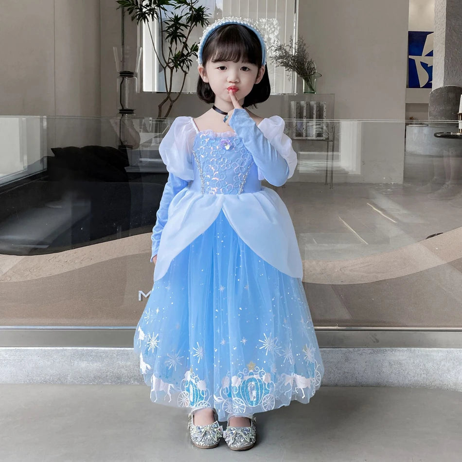 Girls Halloween Cinderella Princess Cosplay Dress for Girl Kids Ball Gown Sequin Carnival TUTU Puff Mesh Clothing for Birthday G