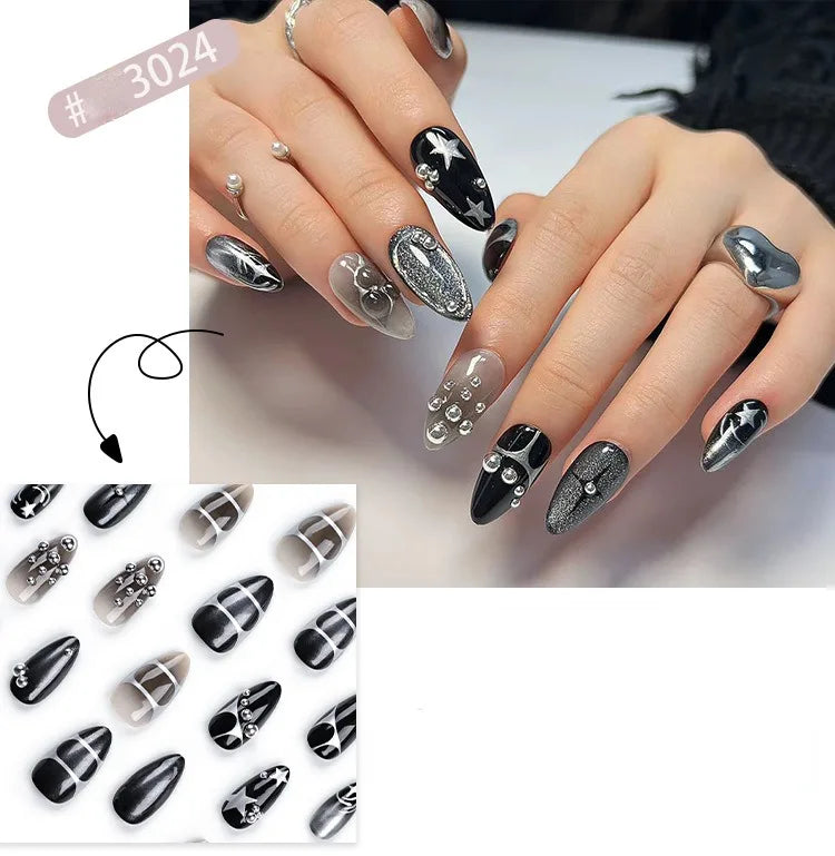 24 Pcs 3D Nail Design Art Press on Nails Artificial Fingernails Customize Candy False Nails for Dating Party Everydaywear 2761