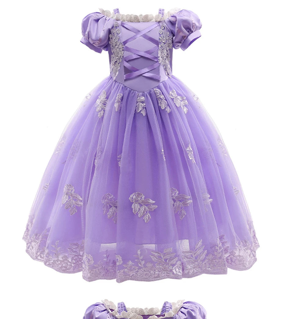 Girl Cosplay Princess Aurora Rapunzel Dress Up Kids Christmas Halloween Tulle Fancy Costume for Children Girls Birthday