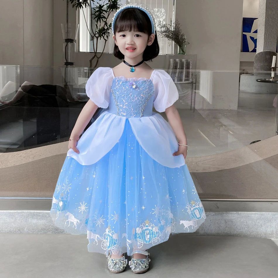 Girls Halloween Cinderella Princess Cosplay Dress for Girl Kids Ball Gown Sequin Carnival TUTU Puff Mesh Clothing for Birthday G
