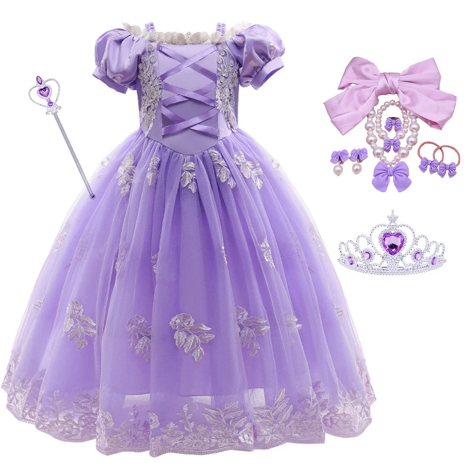 Girl Cosplay Princess Aurora Rapunzel Dress Up Kids Christmas Halloween Tulle Fancy Costume for Children Girls Birthday