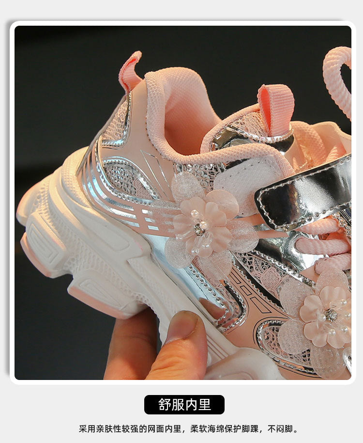 Girls' Sneakers Dad Shoes 2025 Spring New Lace Mesh Casual Shoes for Big Kids, Lightweight and Comfortable