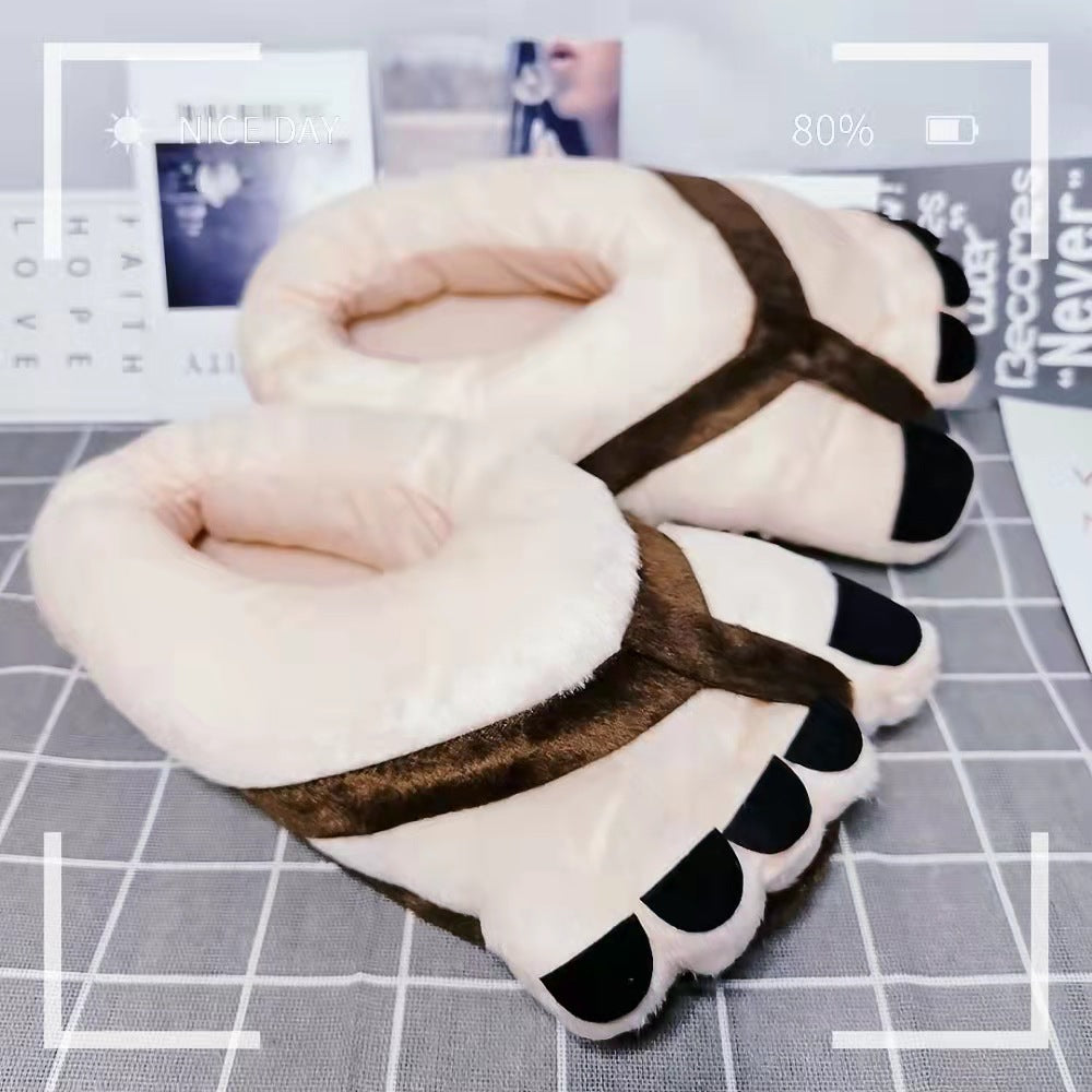 Creative Hobbit Stuffed Cotton Slippers Men's Large Size Home Daily Gift Baotou Thick Sole New Warm Shoes