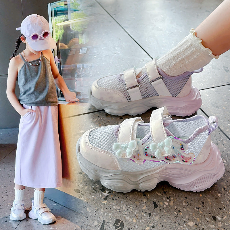 Girls' Shoes 2026 Summer New Style Children's Sports Sandals for Older Kids Breathable Mesh Beach Shoes Hollow Casual Shoes