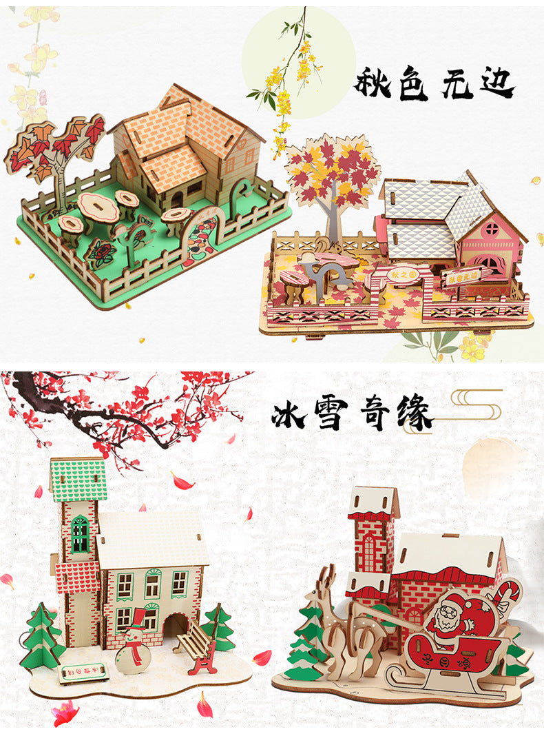 diy hut assembled small house model children's puzzle handmade three-dimensional jigsaw puzzle stall children's toys