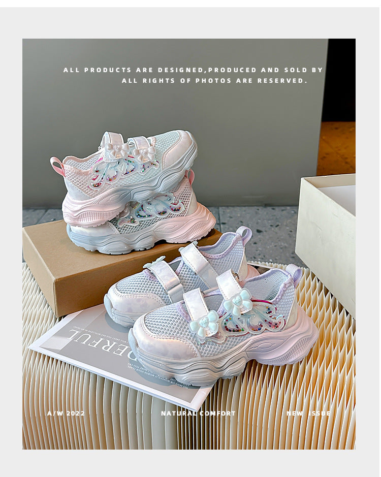 Girls' Shoes 2026 Summer New Style Children's Sports Sandals for Older Kids Breathable Mesh Beach Shoes Hollow Casual Shoes