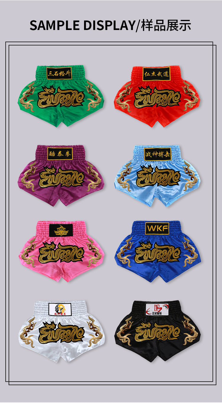 New Solid Color Boxer Shorts Fighting Sanda Kicking Pants Thai Style Muay Thai Shorts Kids Adult
