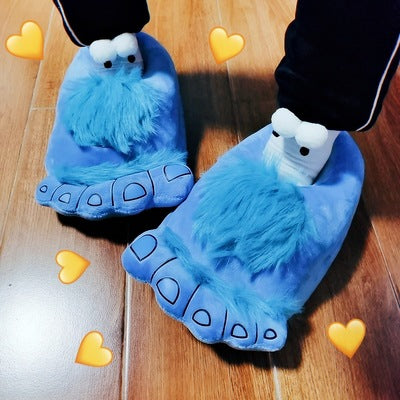 Creative Hobbit Stuffed Cotton Slippers Men's Large Size Home Daily Gift Baotou Thick Sole New Warm Shoes