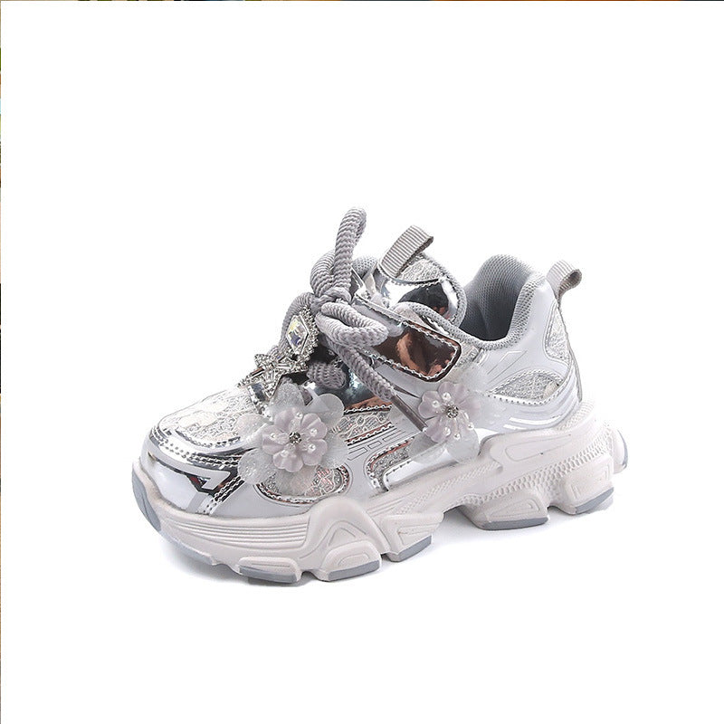 Girls' Sneakers Dad Shoes 2025 Spring New Lace Mesh Casual Shoes for Big Kids, Lightweight and Comfortable