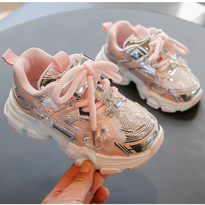 Girls' Sneakers Dad Shoes 2025 Spring New Lace Mesh Casual Shoes for Big Kids, Lightweight and Comfortable