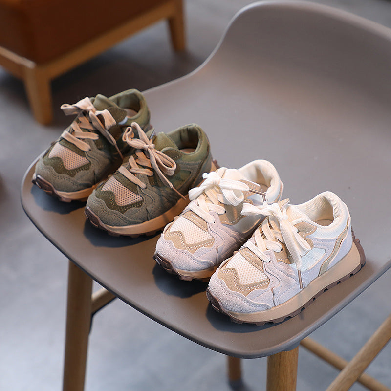 Children's Dad Shoes 25 Autumn New Model Kids' Leather Soft-Soled Sneakers Unisex Casual Thick-Soled Shoes