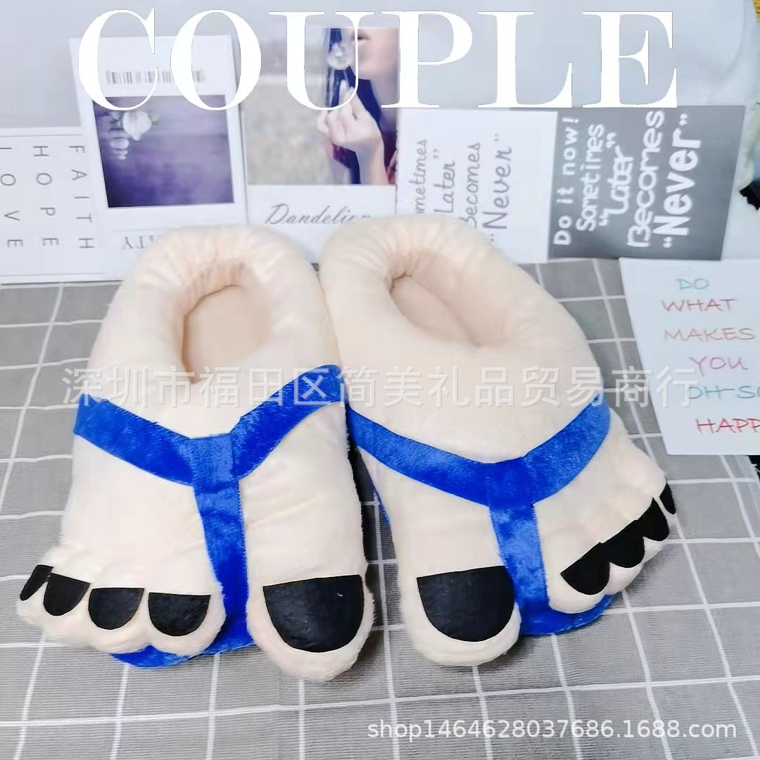 Creative Hobbit Stuffed Cotton Slippers Men's Large Size Home Daily Gift Baotou Thick Sole New Warm Shoes