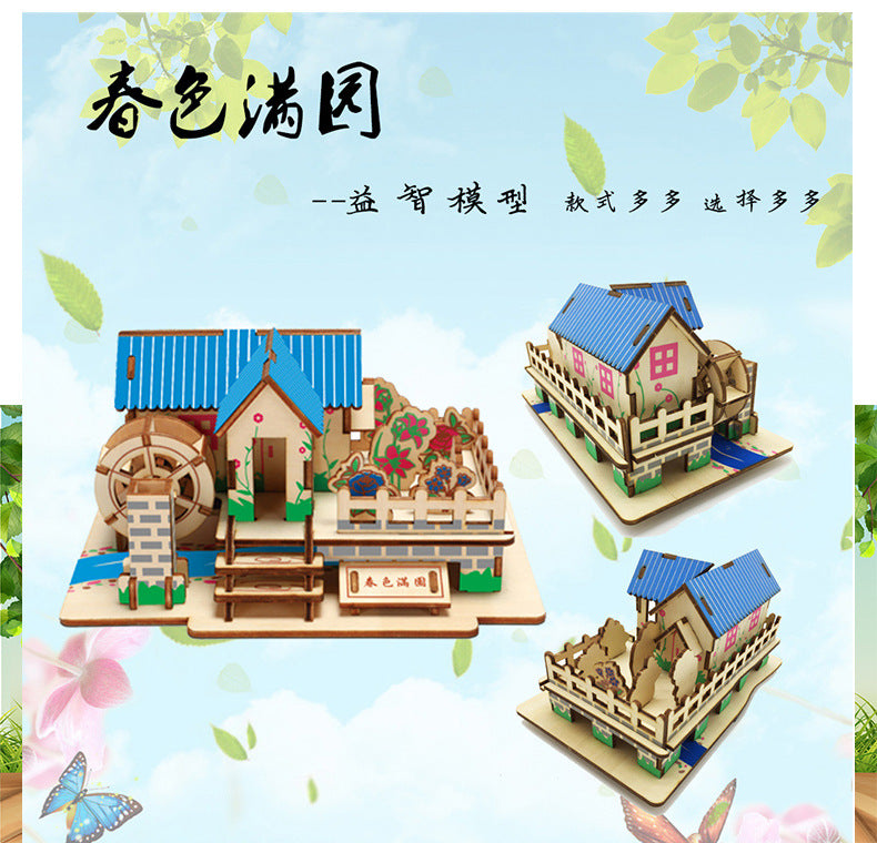 diy hut assembled small house model children's puzzle handmade three-dimensional jigsaw puzzle stall children's toys