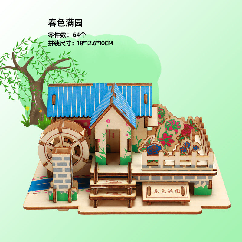 diy hut assembled small house model children's puzzle handmade three-dimensional jigsaw puzzle stall children's toys