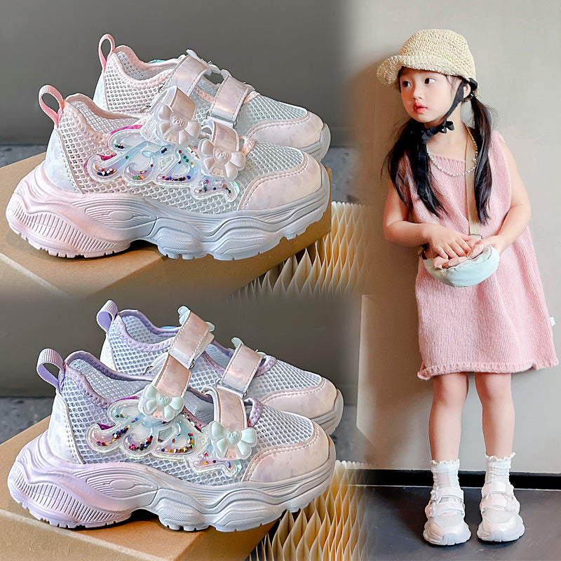Girls' Shoes 2026 Summer New Style Children's Sports Sandals for Older Kids Breathable Mesh Beach Shoes Hollow Casual Shoes