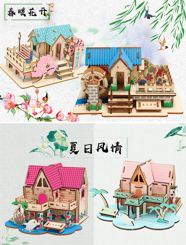 diy hut assembled small house model children's puzzle handmade three-dimensional jigsaw puzzle stall children's toys