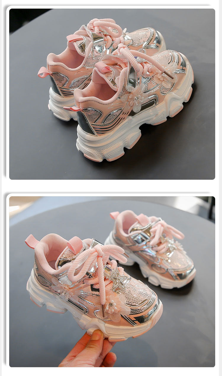 Girls' Sneakers Dad Shoes 2025 Spring New Lace Mesh Casual Shoes for Big Kids, Lightweight and Comfortable