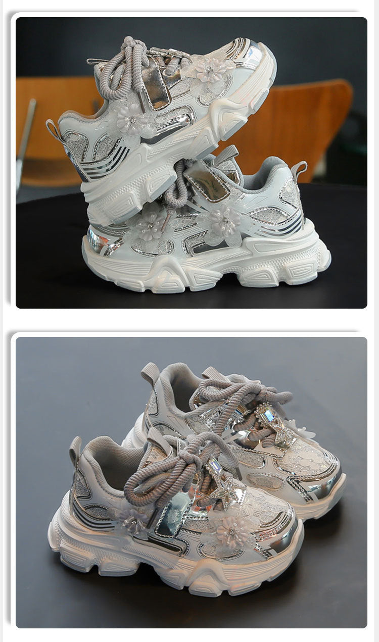 Girls' Sneakers Dad Shoes 2025 Spring New Lace Mesh Casual Shoes for Big Kids, Lightweight and Comfortable