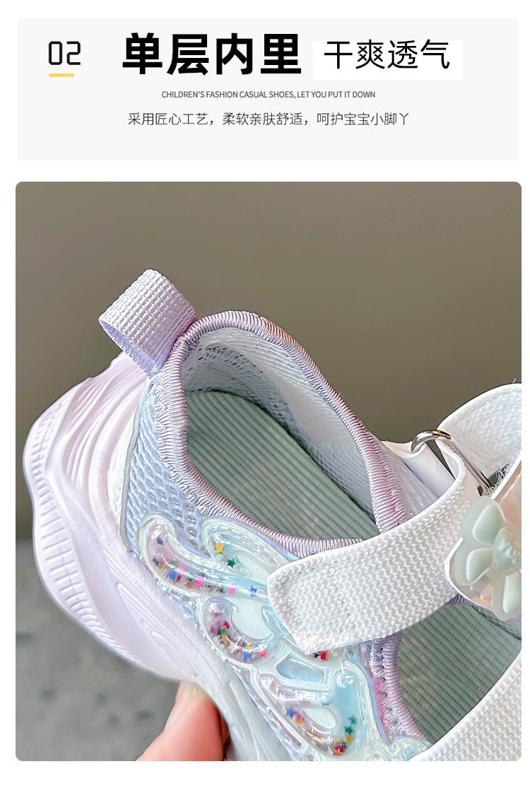 Girls' Shoes 2026 Summer New Style Children's Sports Sandals for Older Kids Breathable Mesh Beach Shoes Hollow Casual Shoes