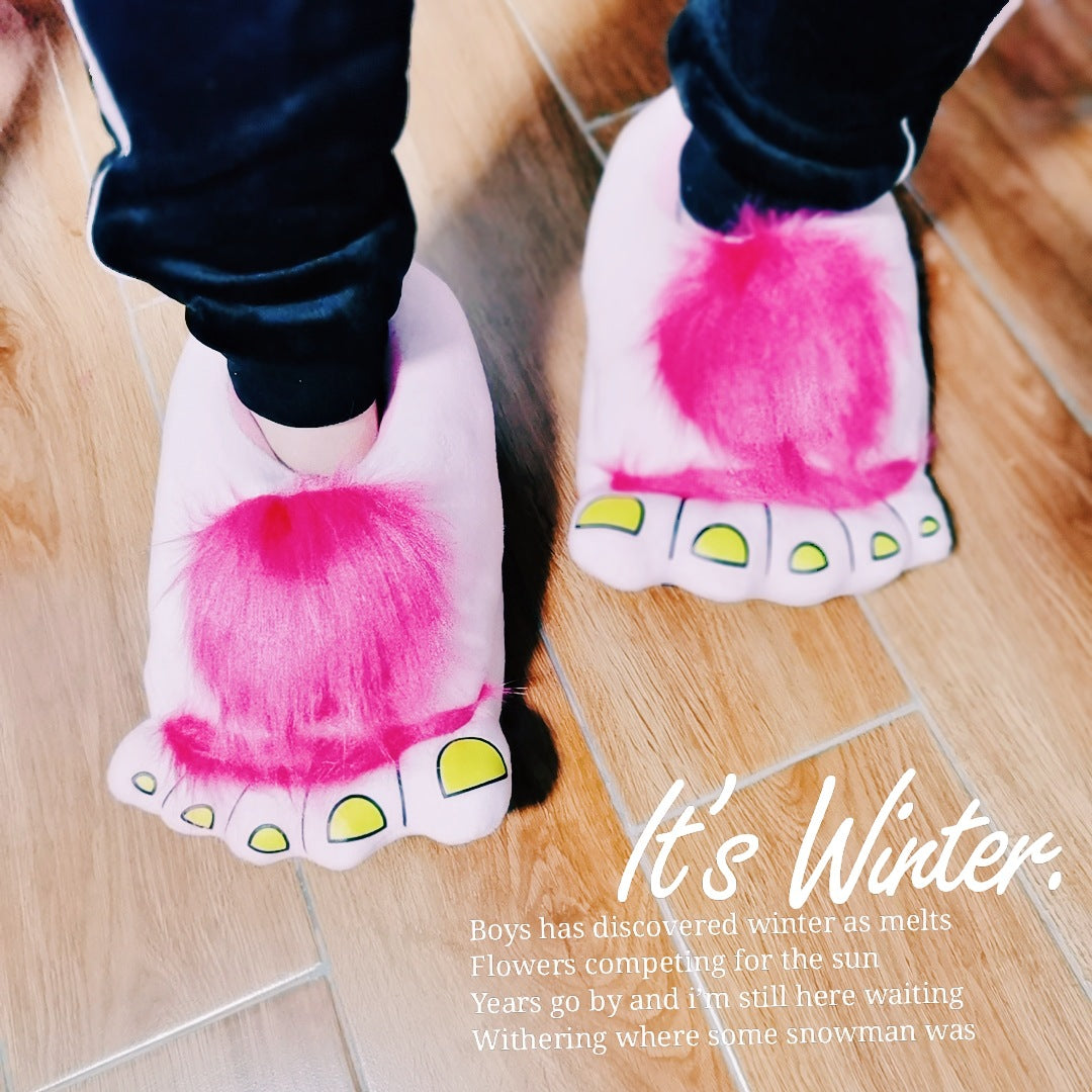 Creative Hobbit Stuffed Cotton Slippers Men's Large Size Home Daily Gift Baotou Thick Sole New Warm Shoes