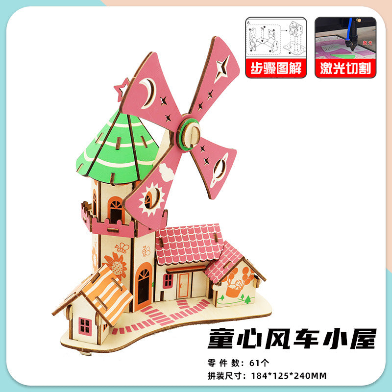 diy hut assembled small house model children's puzzle handmade three-dimensional jigsaw puzzle stall children's toys
