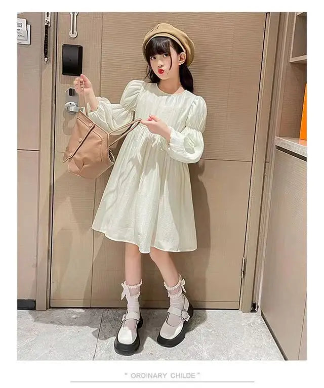 Spring Autumn Baby Suits Girl Vest + Long Sleeve Dresses 2piece Kids Cute Princess Dress Children Chiffon Vestido 2 To10T