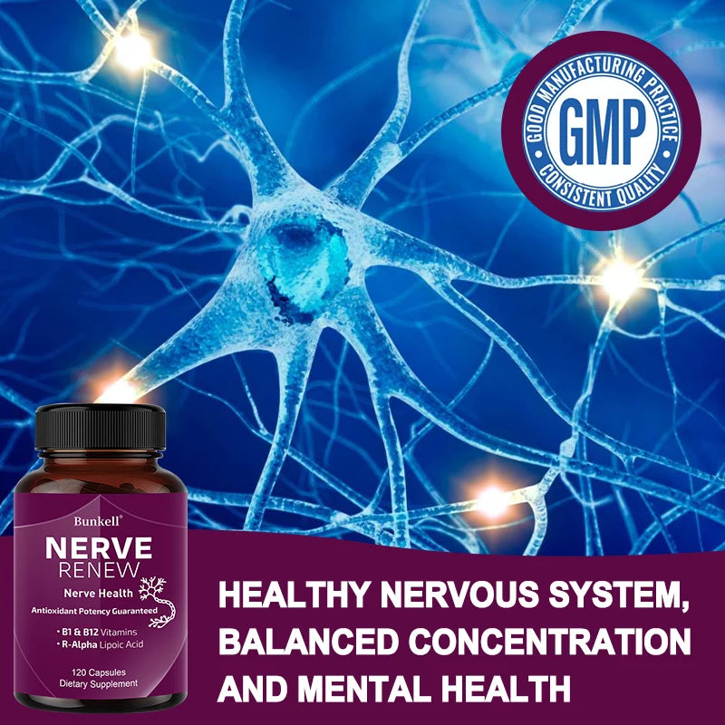 Nerve Support Supplements - Supports Healthy Nerve Function, Blood Flow, Circulation,Antioxidant,120 Capsules