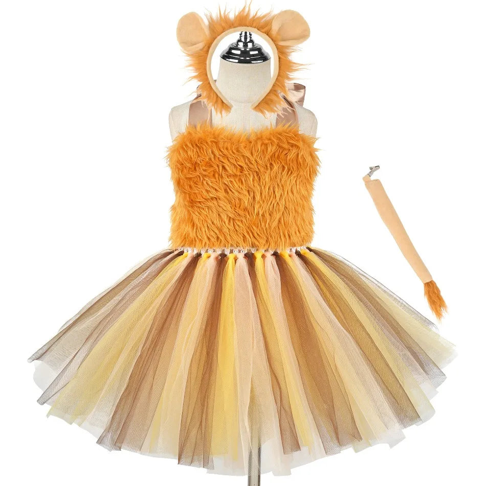 Halloween Girls Animal Lion Play Costume Carnival Forest Theme Party Dress Up Stage Show Costume Girls Animal Play Costume