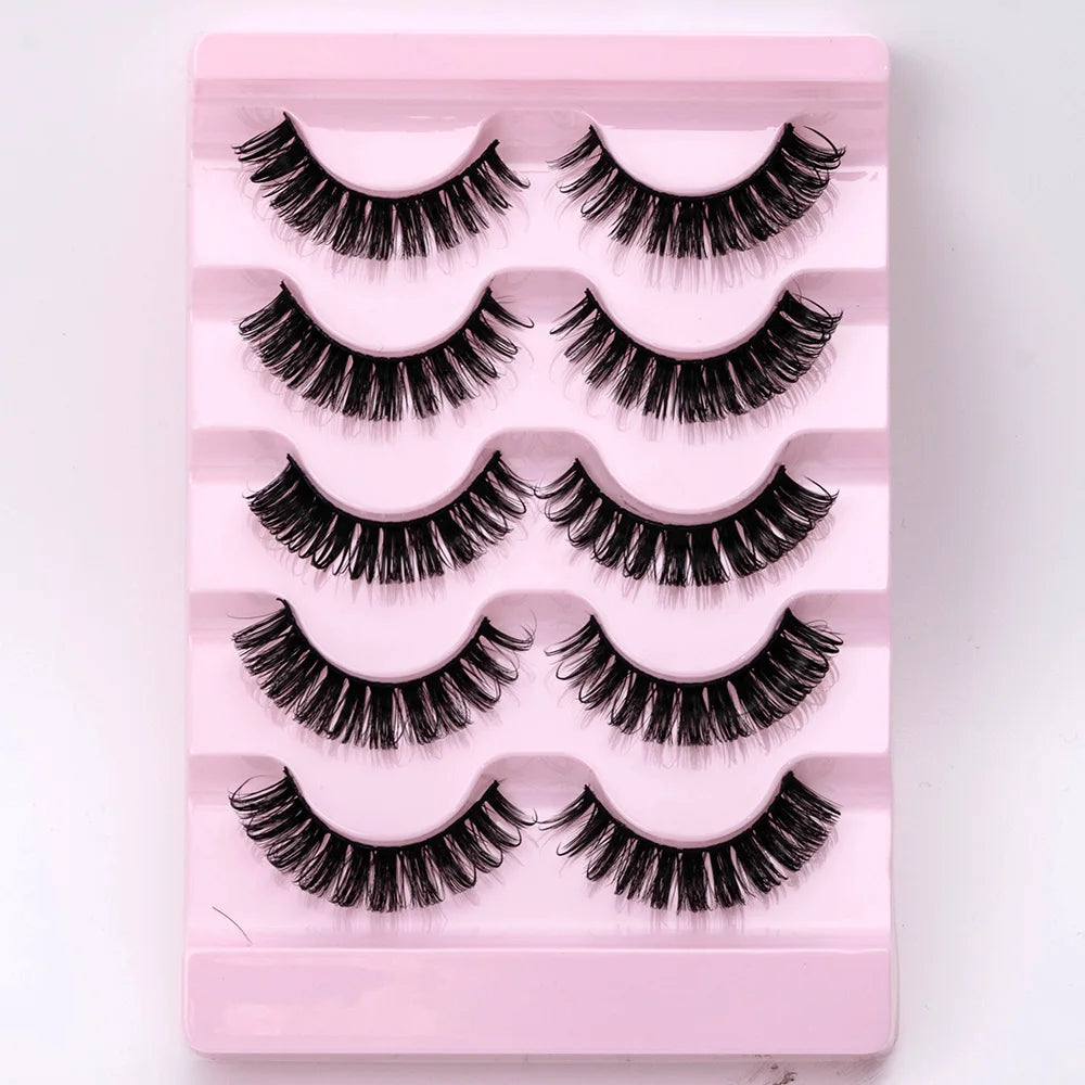 New 5 Pairs Wet False Eyelashes Naturally Wear False Eyelashes Everyday Sharp Tail Thick Simulation Cross Makeup Lashes