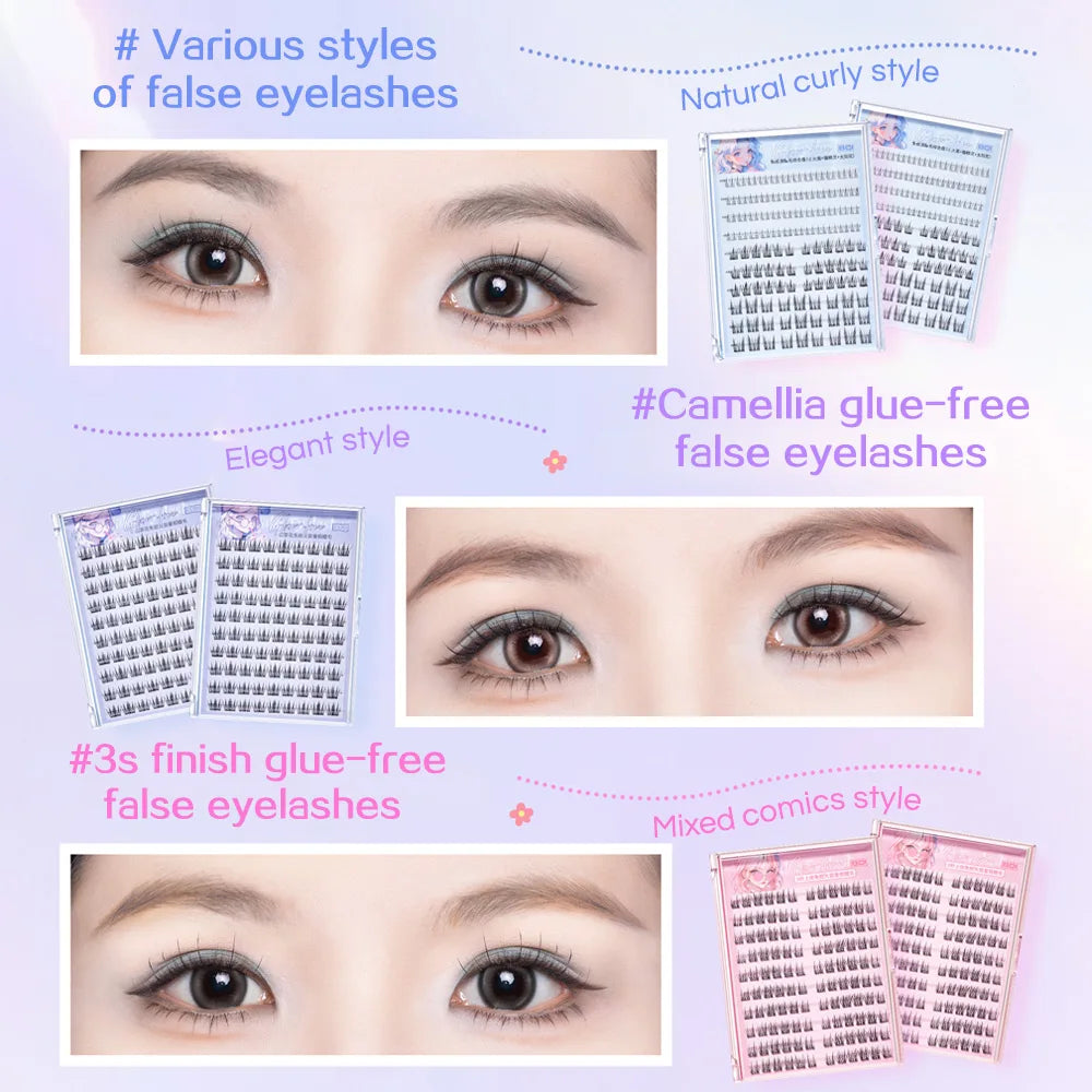 BQI 10 Rows Camellia Glue-free Large-capacity False Eyelashes, Natural Upper And Lower Eyelashes, Daily Makeup False Eyelashes