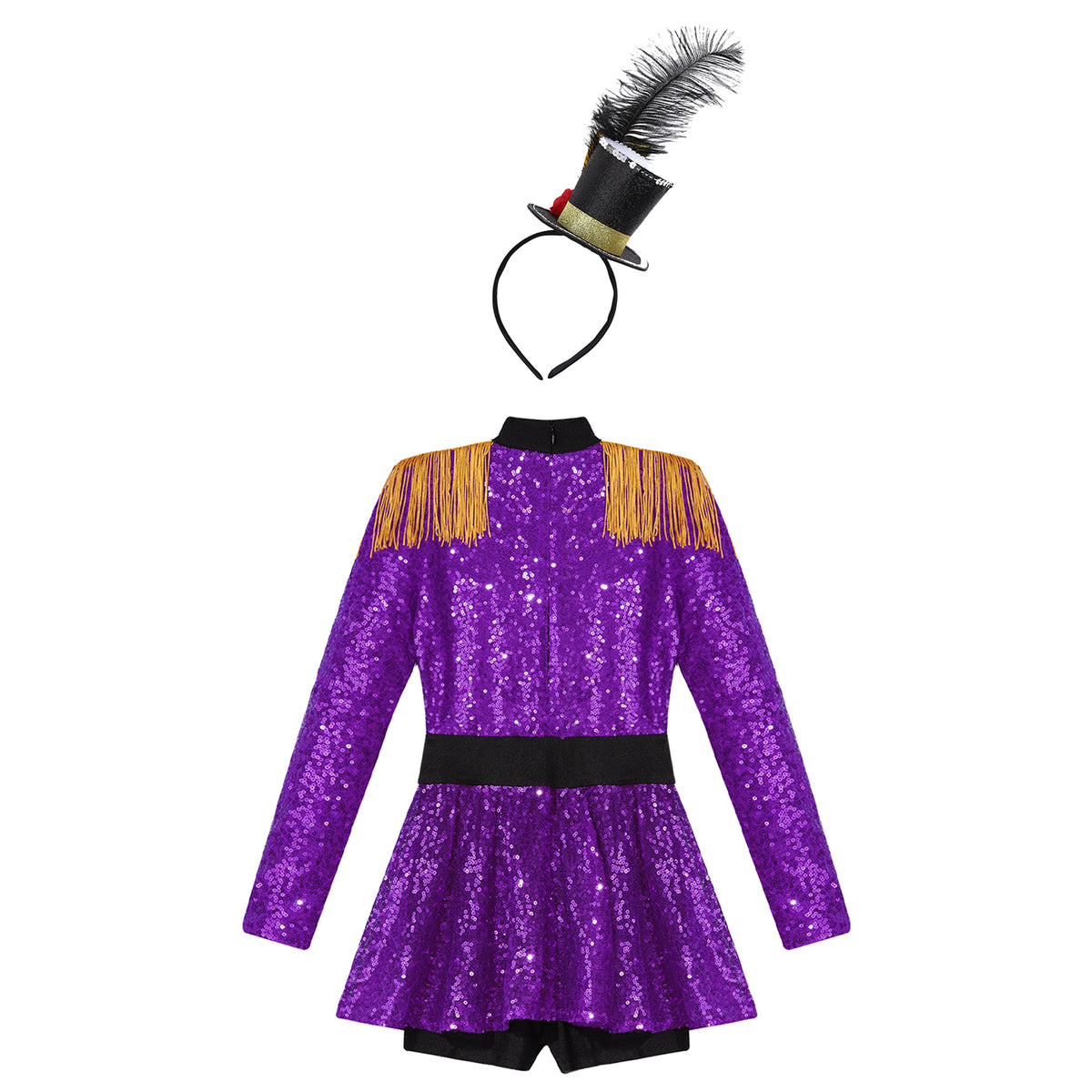 Kids Girls Halloween Circus Ringmaster Magician Costume Carnival Party Lion Tamer Cosplay Long Sleeve Sequins Leotard Dress Tutu