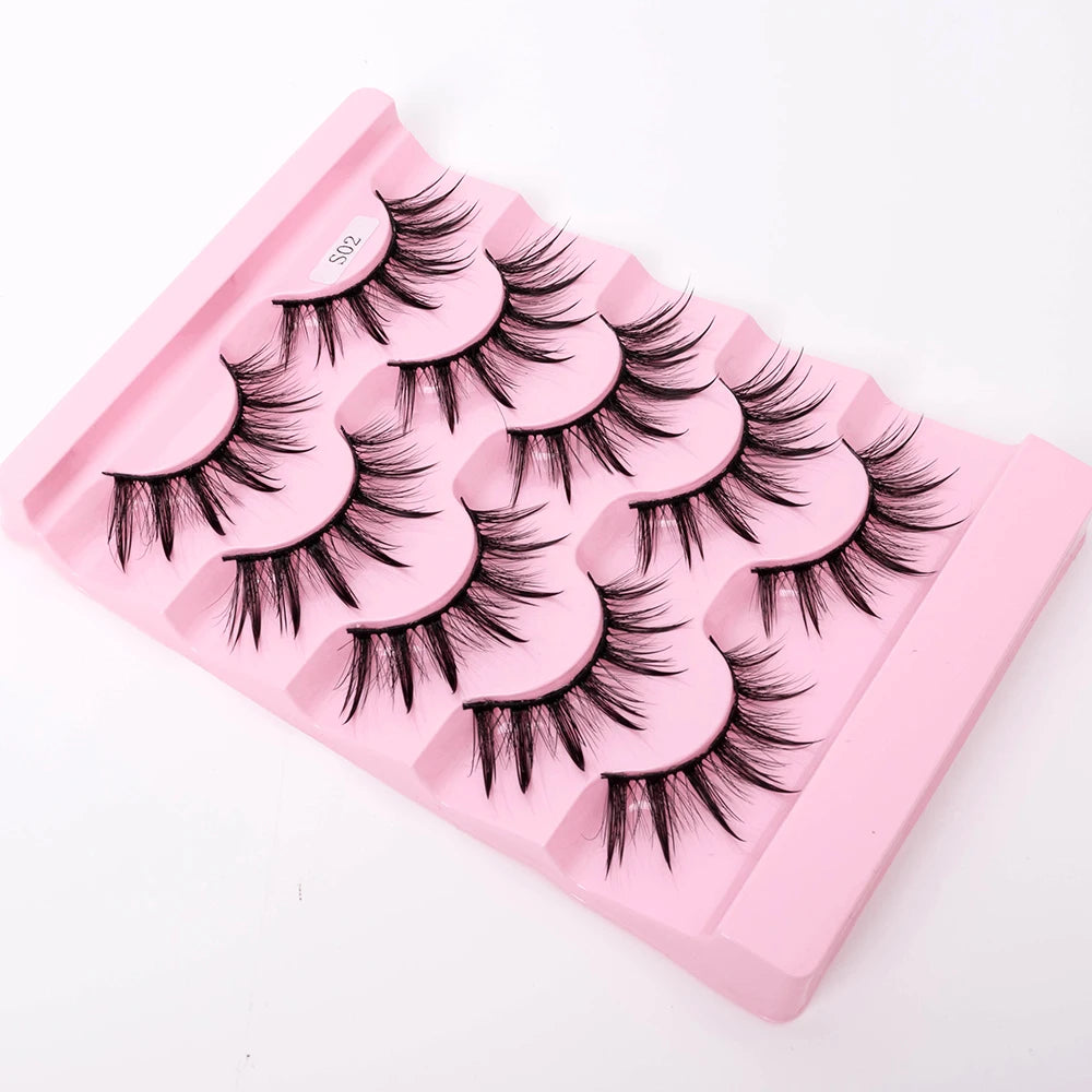 New 5 Pairs Wet False Eyelashes Naturally Wear False Eyelashes Everyday Sharp Tail Thick Simulation Cross Makeup Lashes