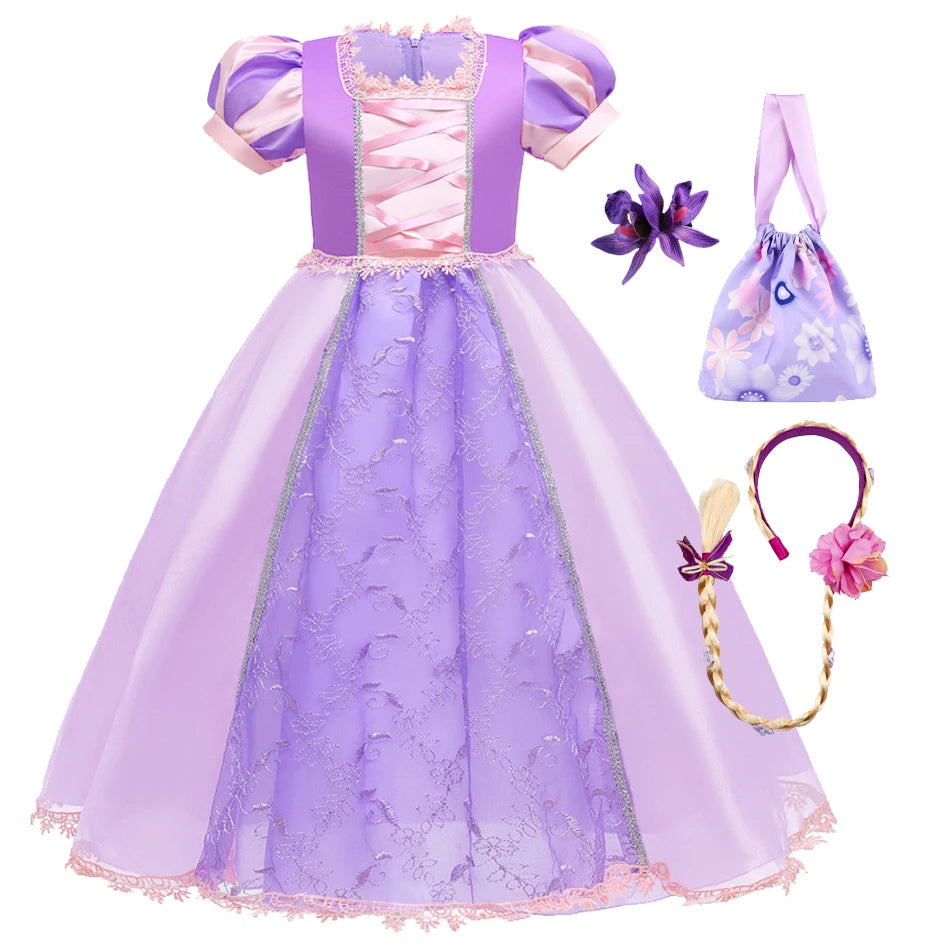 Girl Rapunzel Dress for Kid Princess Girl Tangled Cosplay Carnival Halloween Vestido Birthday Party Ball Gowns Evening Costume