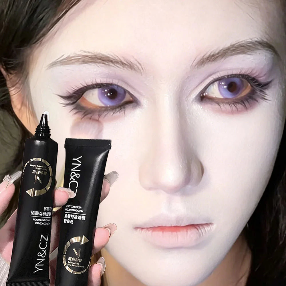 White Liquid Foundation for Halloween Goth Makeup Waterproof Full Coverage White Foundation Cosplay High Concealer Face Paint