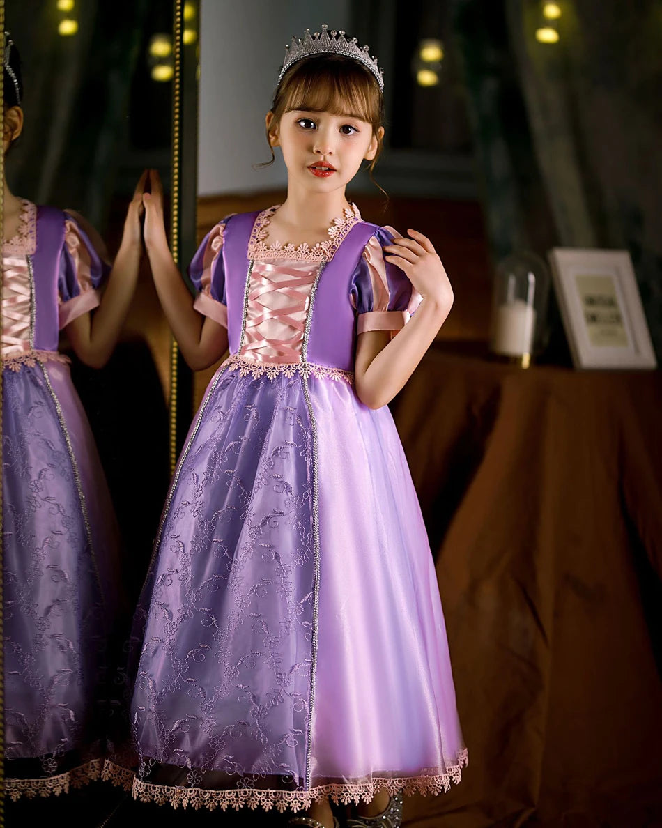 Girl Rapunzel Dress for Kid Princess Girl Tangled Cosplay Carnival Halloween Vestido Birthday Party Ball Gowns Evening Costume