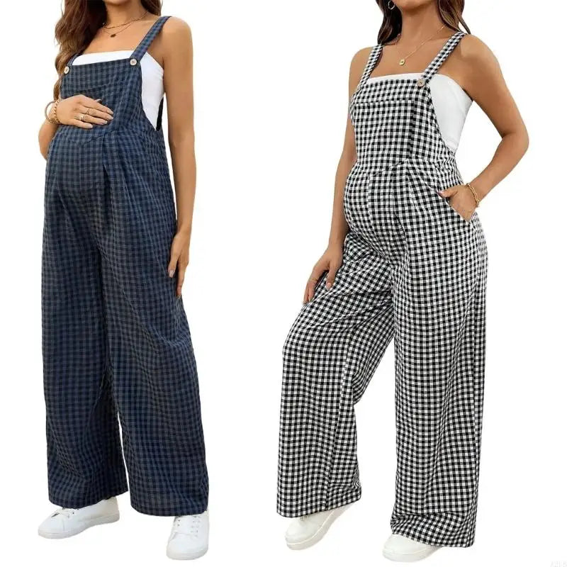 Maternity Overalls Plaids Pattern Lightweight Elastic Comfortable for Pregnancy Women All Season Wear Polyester Fabric A2UB