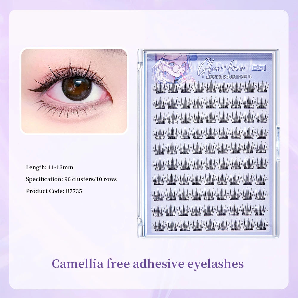 BQI 10 Rows Camellia Glue-free Large-capacity False Eyelashes, Natural Upper And Lower Eyelashes, Daily Makeup False Eyelashes